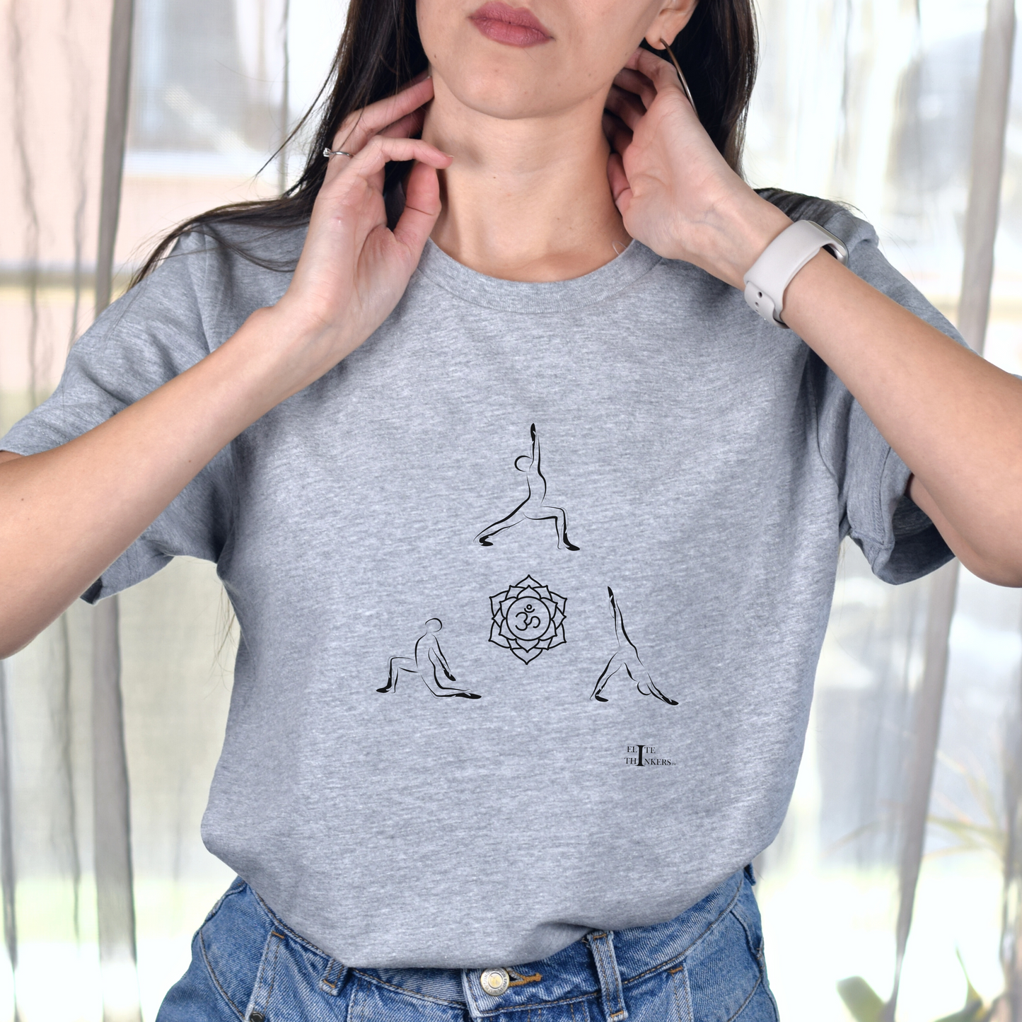 Yoga Triangle on athletic heather, ohm graphic