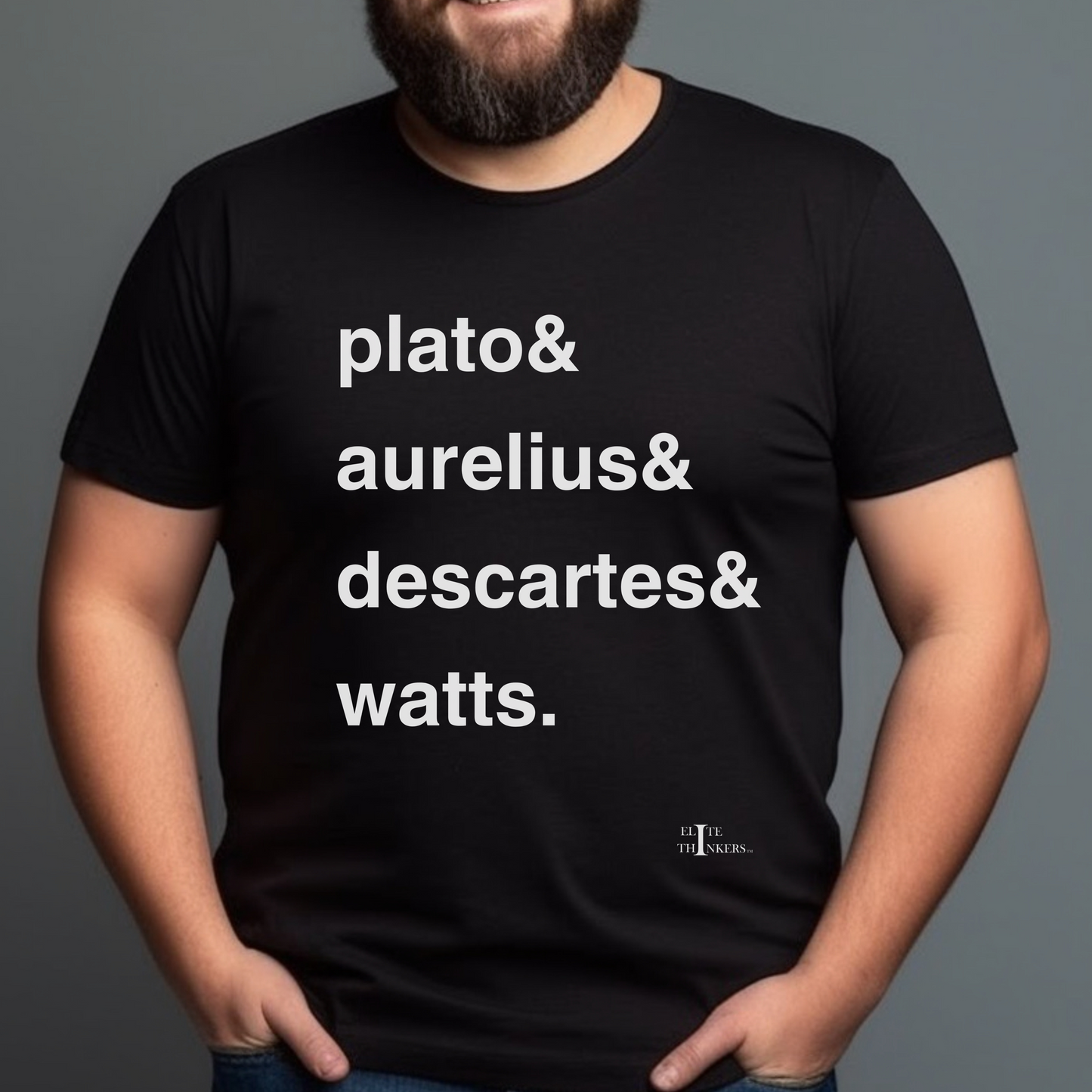 Philosopher names, on black tee.